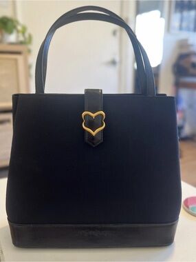 Yves Saint Laurent Black Tote with Gold Heart Emblem